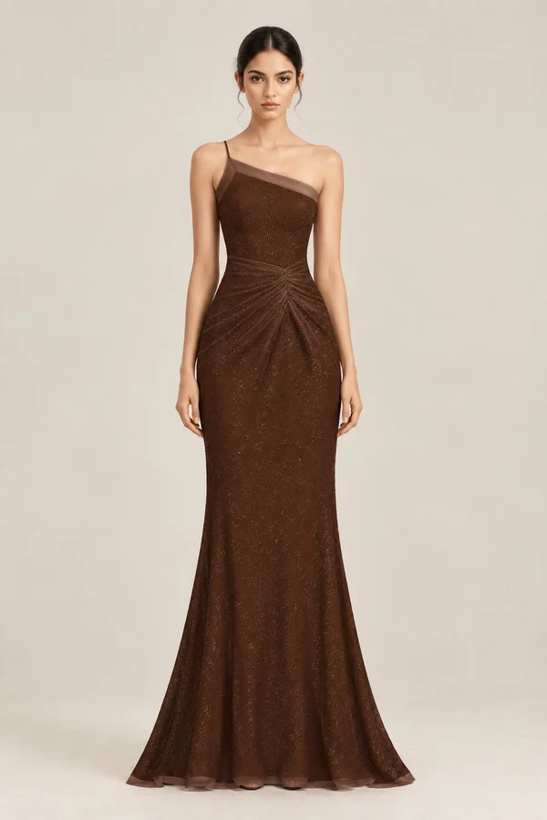 Sleek Asymmetric Sparkle Evening Dress